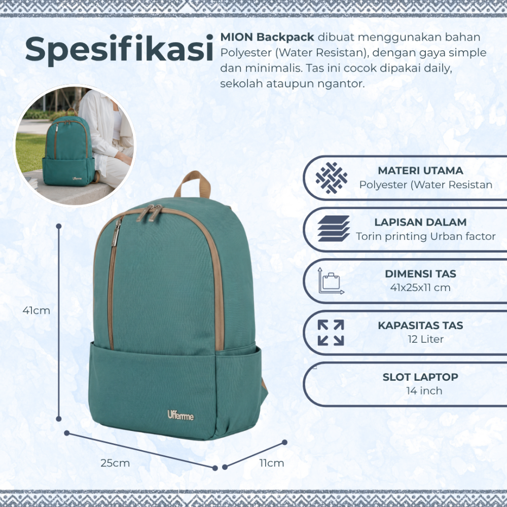 Tas Ransel Wanita Tas Sekolah Tas Laptop Backpack Tas Kuliah Kerja Wanita Mion Uffemme